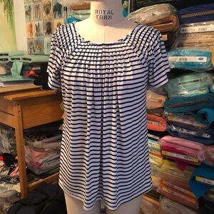 Style & Co pleated neck striped t-shirt